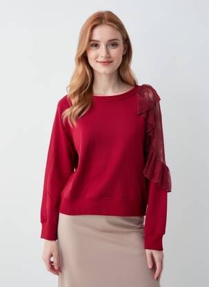 Sweat-shirt broderie manches longues rouge PLEASE femme