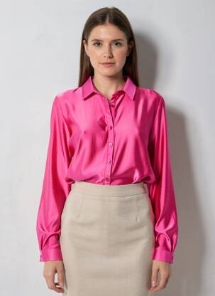 Chemisier coupe fluide manches longues rose HBT femme