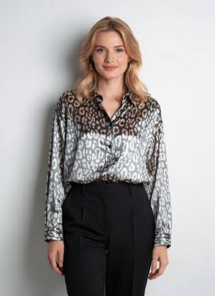 Chemisier coupe fluide manches longues argent PLEASE femme