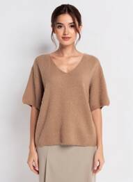 Pull col v manches courtes marron PLEASE femme