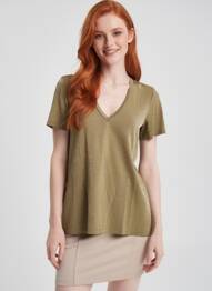 Top stretch manches courtes vert PLEASE femme