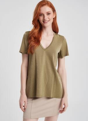Top stretch manches courtes vert PLEASE femme