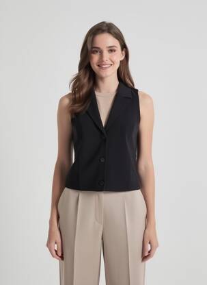 Gilet sans manche fausses poches noir HBT femme