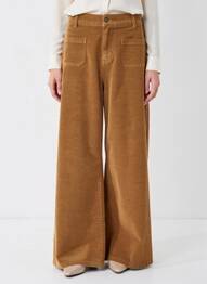 Pantalon large fermeture zippée sous rabat boutonné taille normale marron PLEASE femme