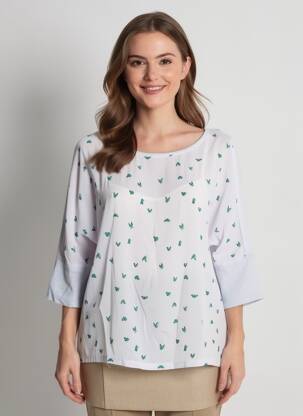 Blouse imprimé fantaisie manches 3/4 bleu MARIE-SIXTINE femme