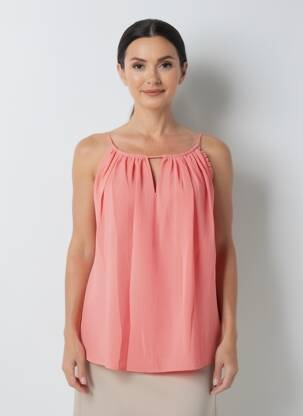 Top tissage crêpe fines bretelles rose KOCCA femme