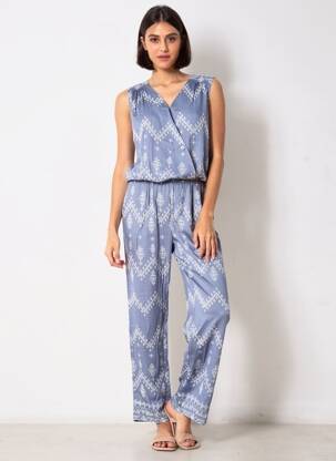 Combi-pantalon fermeture boutonnée au dos manches courtes bleu VILA femme