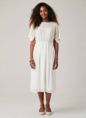 Robe mi-longue tissage crêpe manches courtes blanc SEE U SOON femme