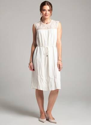 Robe mi-longue tissage crêpe manches courtes blanc VILA femme