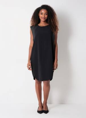 Robe mi-longue tissage crêpe manches courtes noir VILA femme