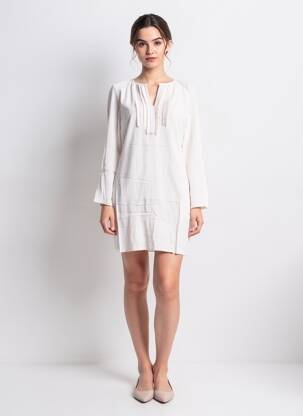 Robe courte manches longues manches longues blanc COLOR BLOCK femme