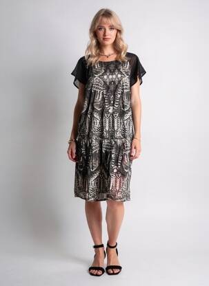 Robe mi-longue tissage crêpe manches courtes gris VILA femme