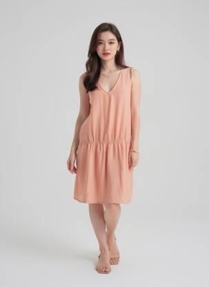 Robe mi-longue sans manche sans manche rose COLOR BLOCK femme