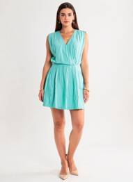 Robe courte fermeture zippée au dos manches courtes vert COLOR BLOCK femme