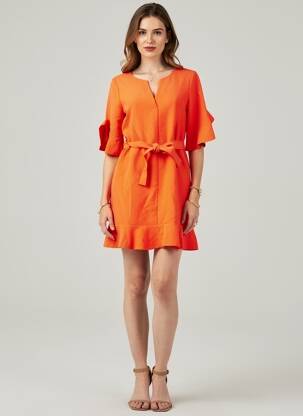 Robe courte manches courtes manches courtes orange SUNCOO femme