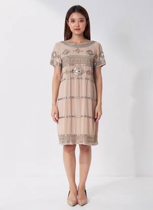 Robe mi-longue manches courtes manches courtes marron VILA femme