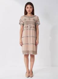 Robe mi-longue manches courtes manches courtes marron VILA femme