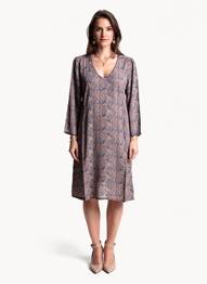 Robe mi-longue imprimé fantaisie manches longues marron GARANCE femme