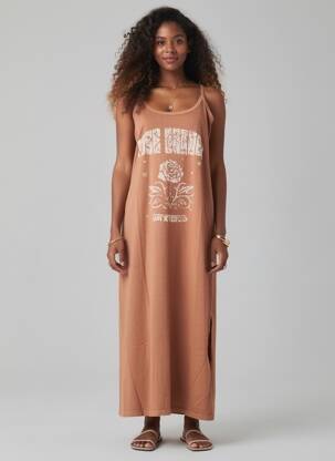 Robe longue fines bretelles fines bretelles orange ROSE GARDEN femme