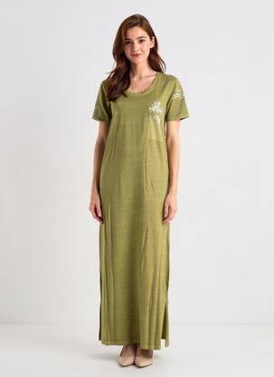 Robe longue manches courtes manches courtes vert ROSE GARDEN femme