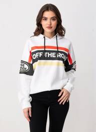 Sweat-shirt à capuche tissage jersey manches longues blanc ROSE GARDEN femme