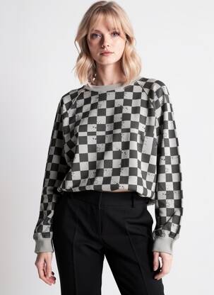 Sweat-shirt maille semi-opaque manches longues gris ROSE GARDEN femme