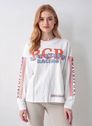 Sweat-shirt broderie manches longues blanc ROSE GARDEN femme