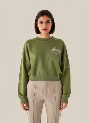 Sweat-shirt broderie manches longues vert ROSE GARDEN femme