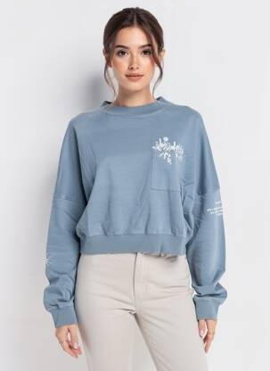 Sweat-shirt broderie manches longues bleu ROSE GARDEN femme