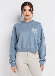 Sweat-shirt broderie manches longues bleu ROSE GARDEN femme
