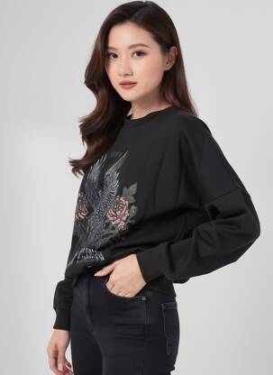Sweat-shirt stretch manches longues noir ROSE GARDEN femme