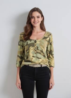 T-shirt manches 3/4 manches 3/4 vert ROSE GARDEN femme