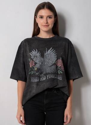 T-shirt coupe droite manches courtes noir ROSE GARDEN femme