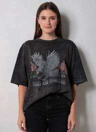 T-shirt coupe droite manches courtes noir ROSE GARDEN femme