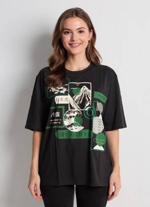 T-shirt coupe droite manches courtes noir ROSE GARDEN femme