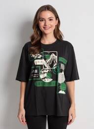 T-shirt coupe droite manches courtes noir ROSE GARDEN femme