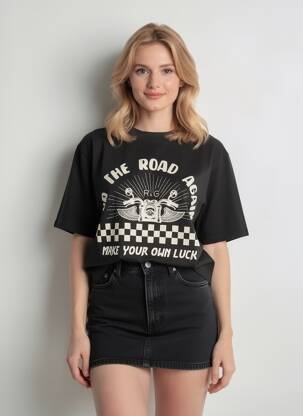 T-shirt coupe droite manches courtes noir ROSE GARDEN femme
