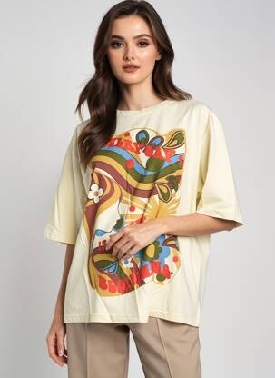 T-shirt coupe droite manches courtes beige ROSE GARDEN femme