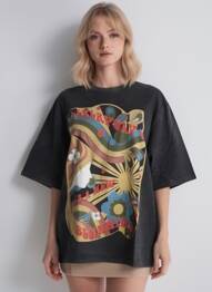 T-shirt coupe droite manches courtes noir ROSE GARDEN femme