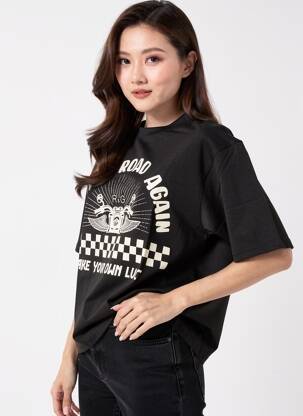 T-shirt coupe droite manches courtes noir ROSE GARDEN femme