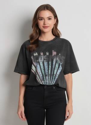 T-shirt coupe droite manches courtes noir ROSE GARDEN femme