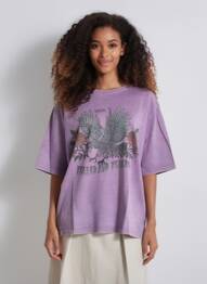 T-shirt coupe droite manches courtes violet ROSE GARDEN femme