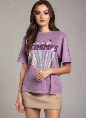 T-shirt coupe droite manches courtes violet ROSE GARDEN femme