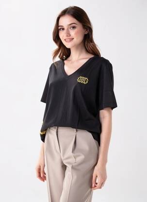 T-shirt coupe droite manches courtes noir ROSE GARDEN femme