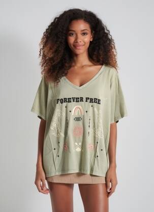 T-shirt coupe droite manches courtes vert ROSE GARDEN femme