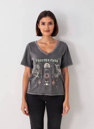 T-shirt coupe droite manches courtes noir ROSE GARDEN femme