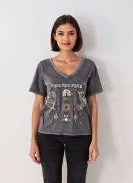 T-shirt coupe droite manches courtes noir ROSE GARDEN femme