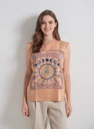Débardeur sérigraphie sans manche orange ROSE GARDEN femme