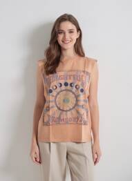 Débardeur sérigraphie sans manche orange ROSE GARDEN femme