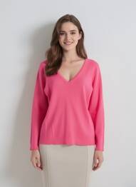 Pull col v manches longues rose ICHI femme
